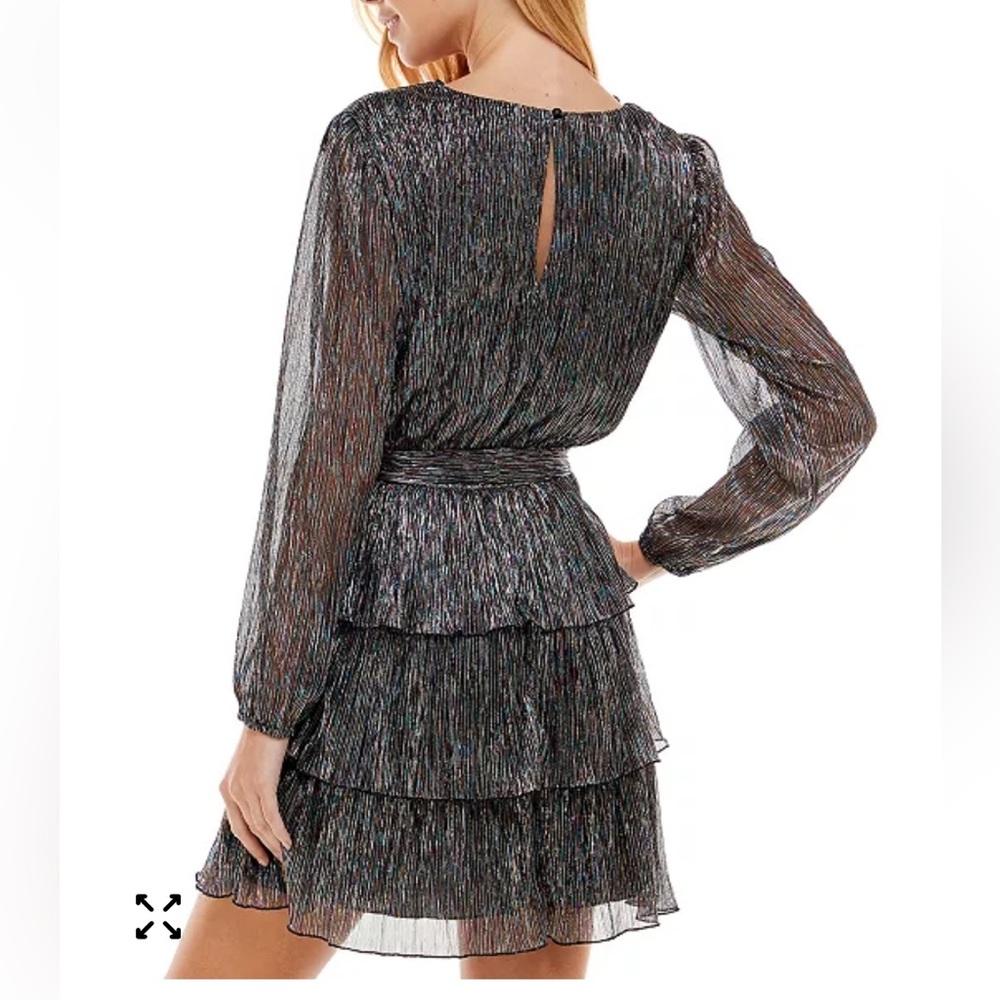 City Studio Black Rainbow Metallic Tiered Ruffle Dress Size S - Picture 7 of 7